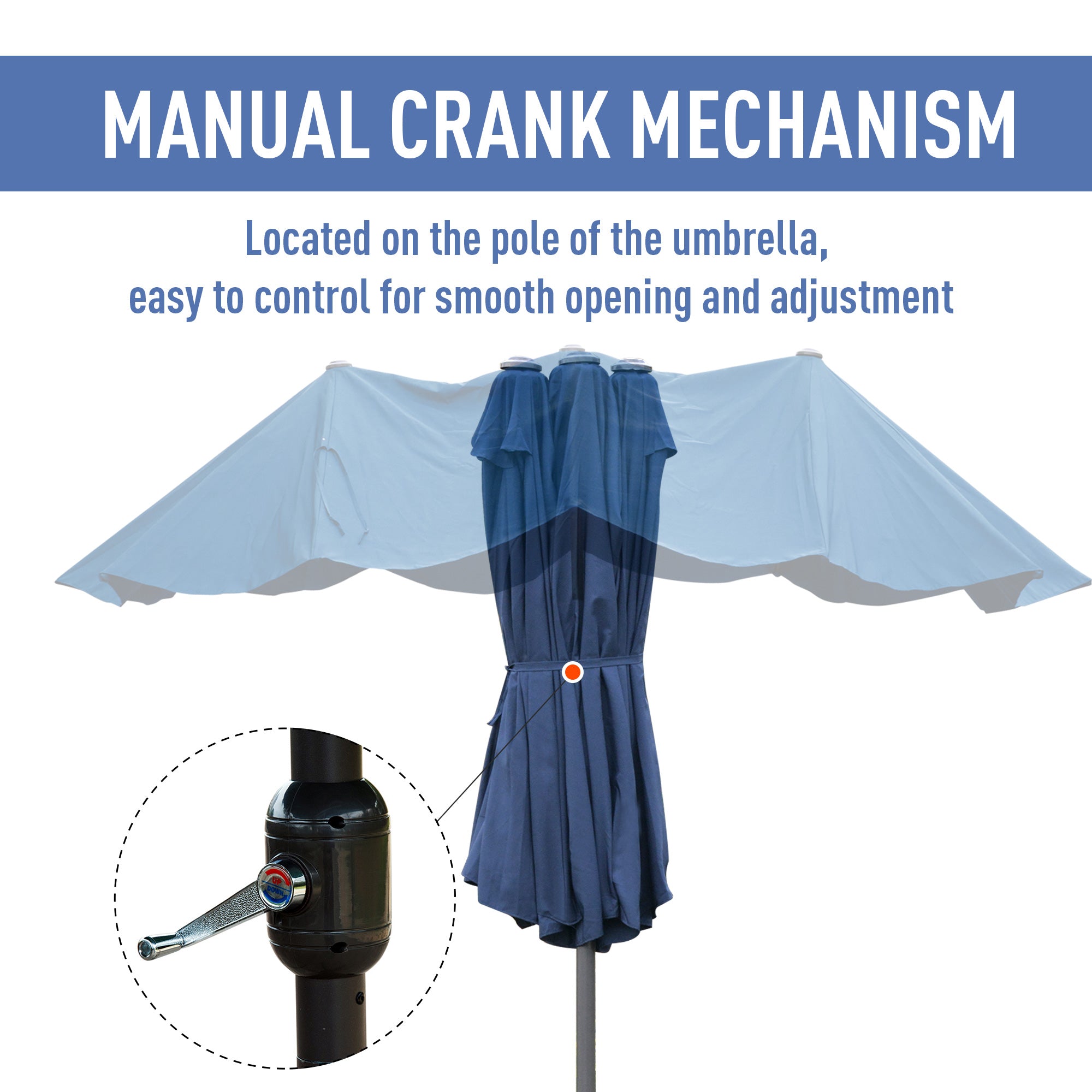 Double-Sided Sun Umbrella Canopy 4.6m Crank Shade with Cross Base, Dark Blue