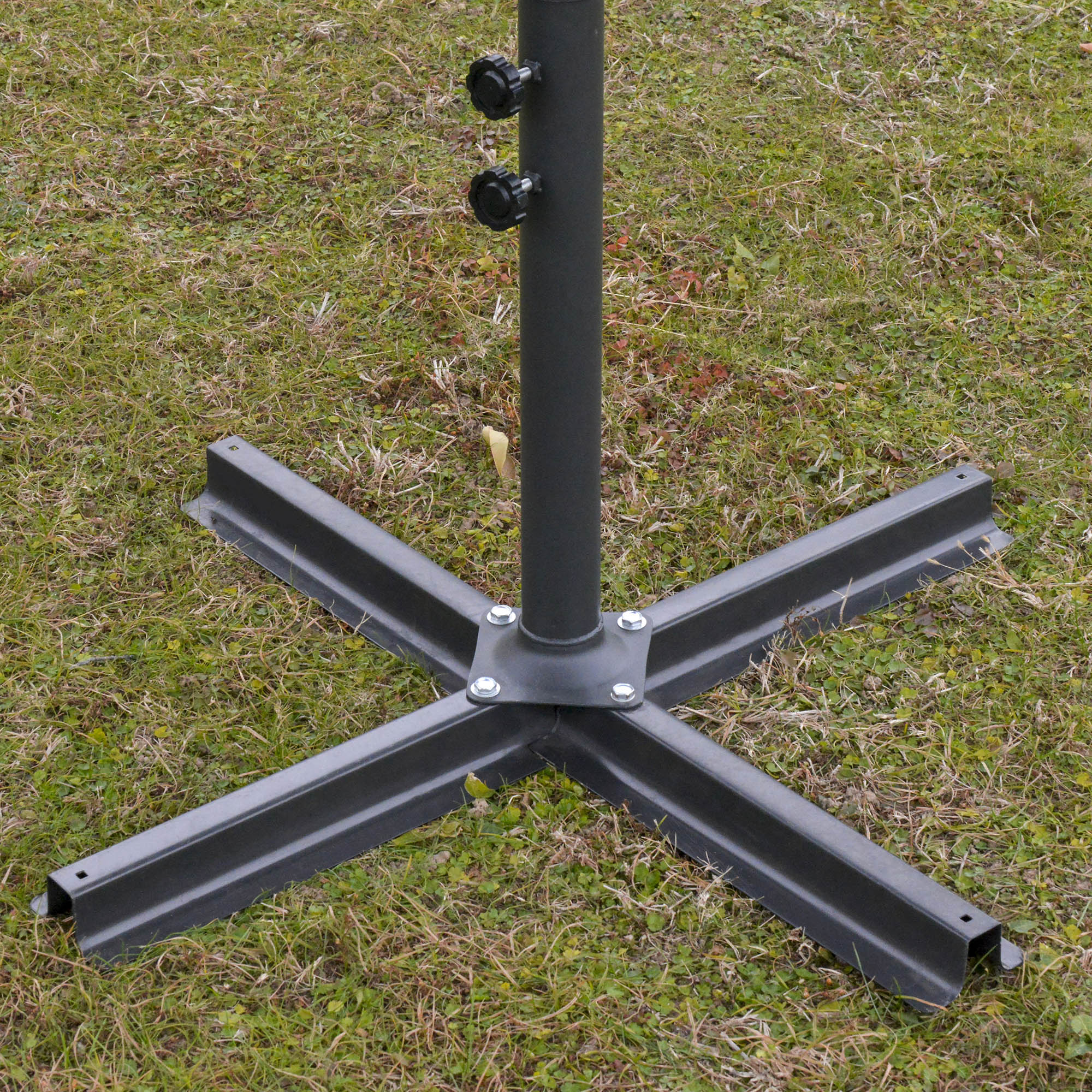 Double-Sided Sun Umbrella Canopy 4.6m Crank Shade with Cross Base, Khaki