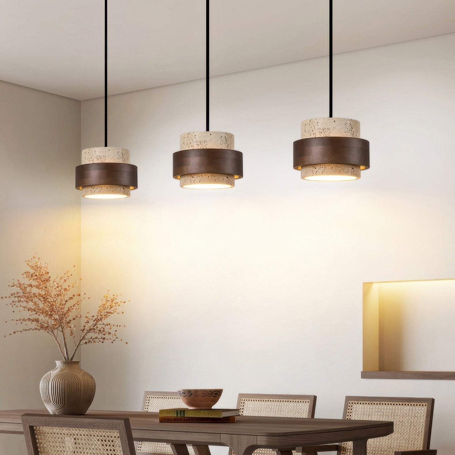 Pendant Light Travertine Wood - KRYNNX | Serene Ambiance