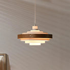 Muto pendant light, tiered design, wood and metal finish