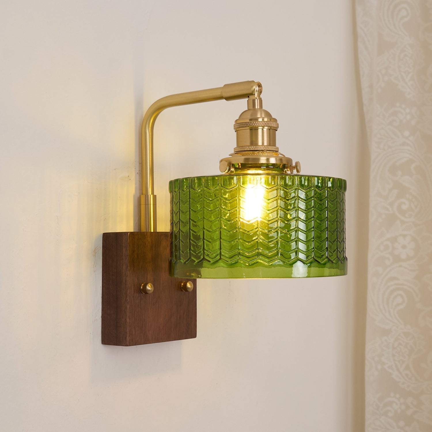 Wall Light Green Glass Wood - NEXARA | Ambient Glow