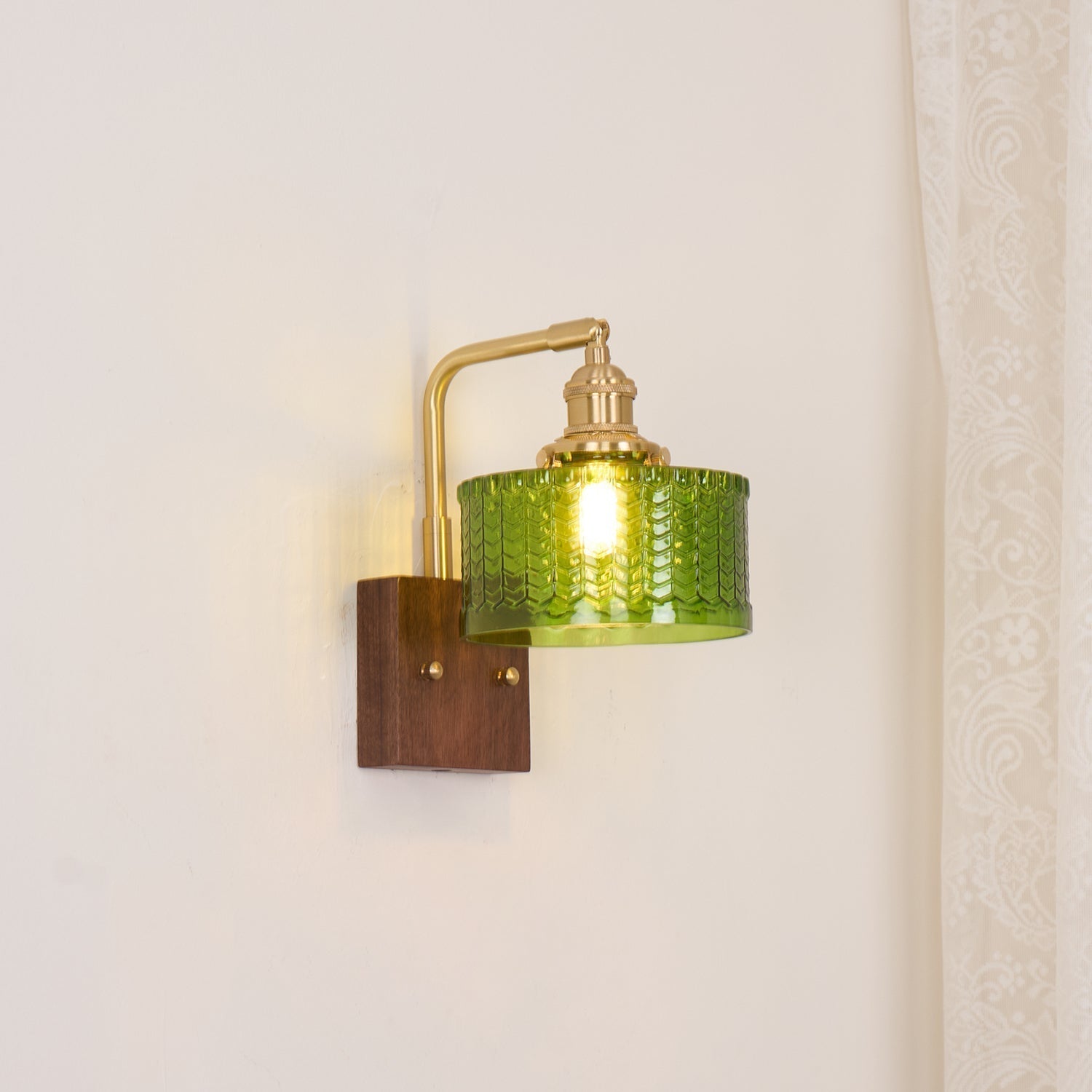 Wall Light Green Glass Wood - NEXARA | Ambient Glow