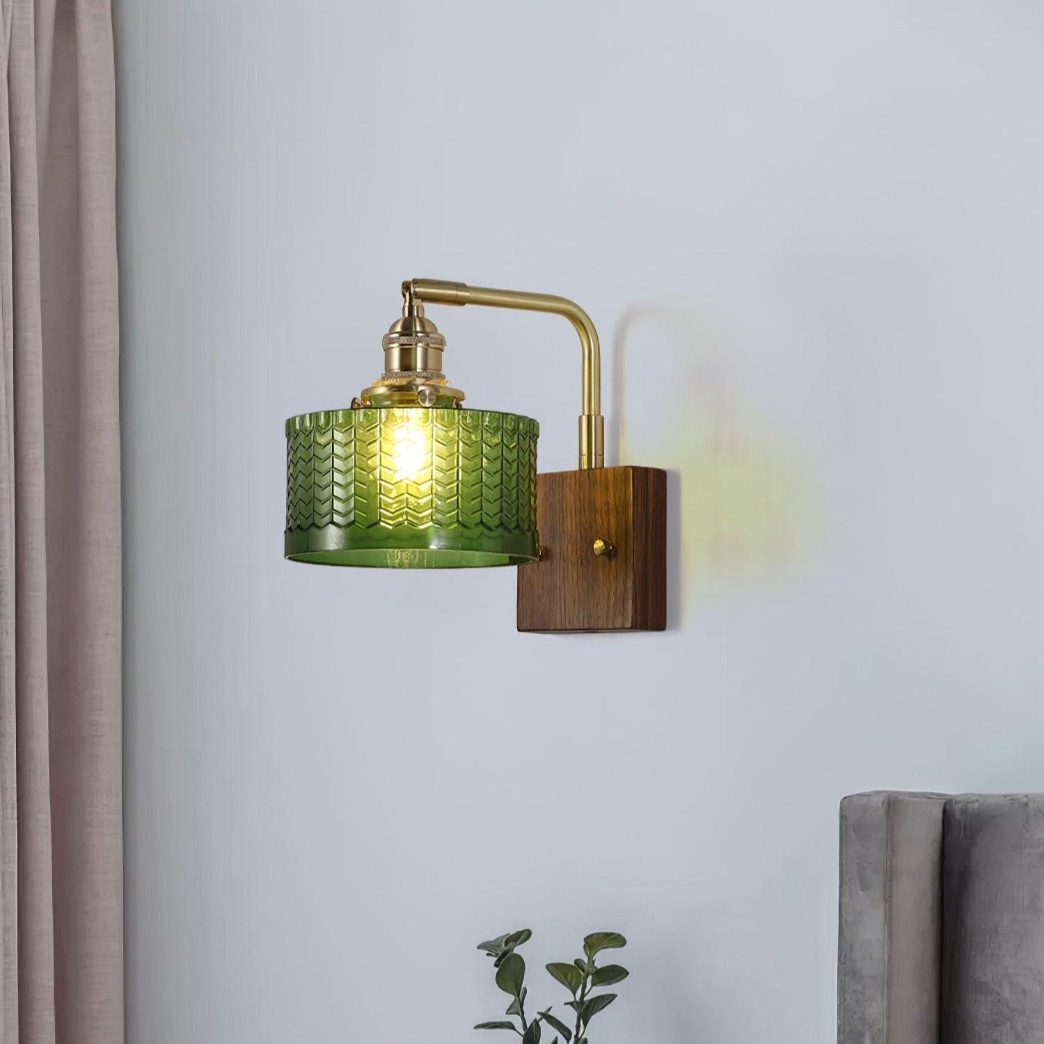 Wall Light Green Glass Wood - NEXARA | Ambient Glow