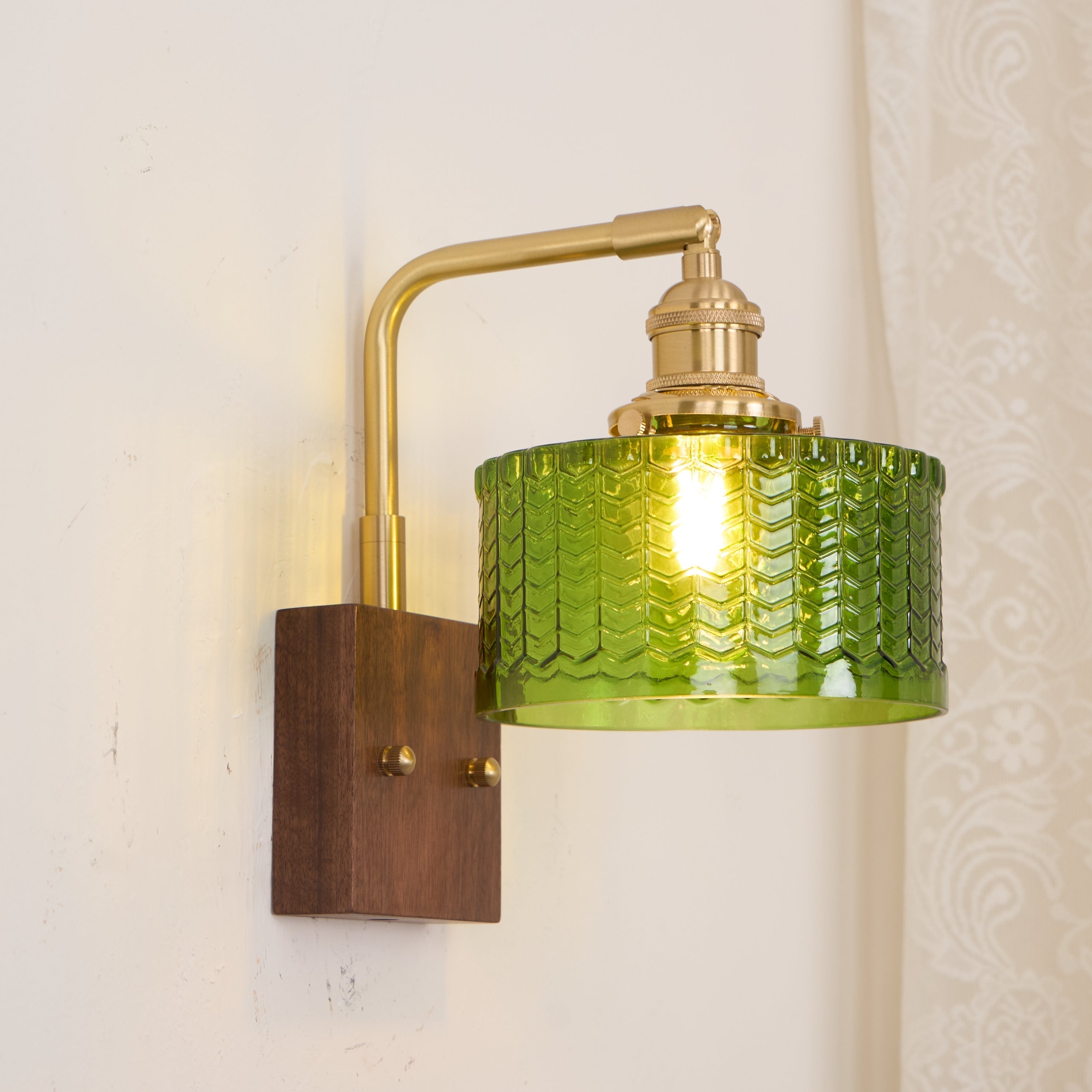 Wall Light Green Glass Wood - NEXARA | Ambient Glow