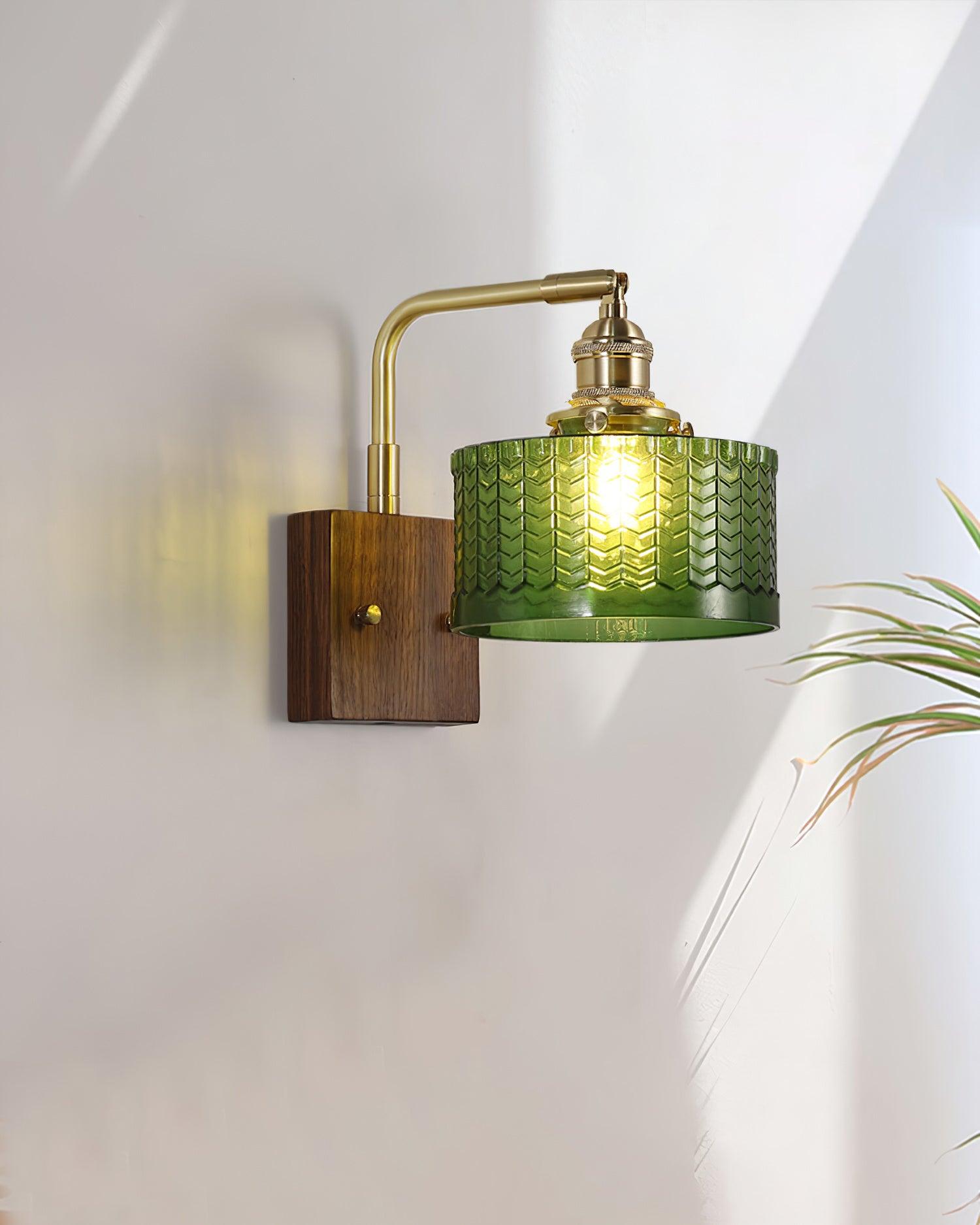 Wall Light Green Glass Wood - NEXARA | Ambient Glow