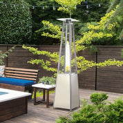 Stainless Steel Outdoor Garden Pyramid Patio Heater with Wheels Rain Cover, Silver