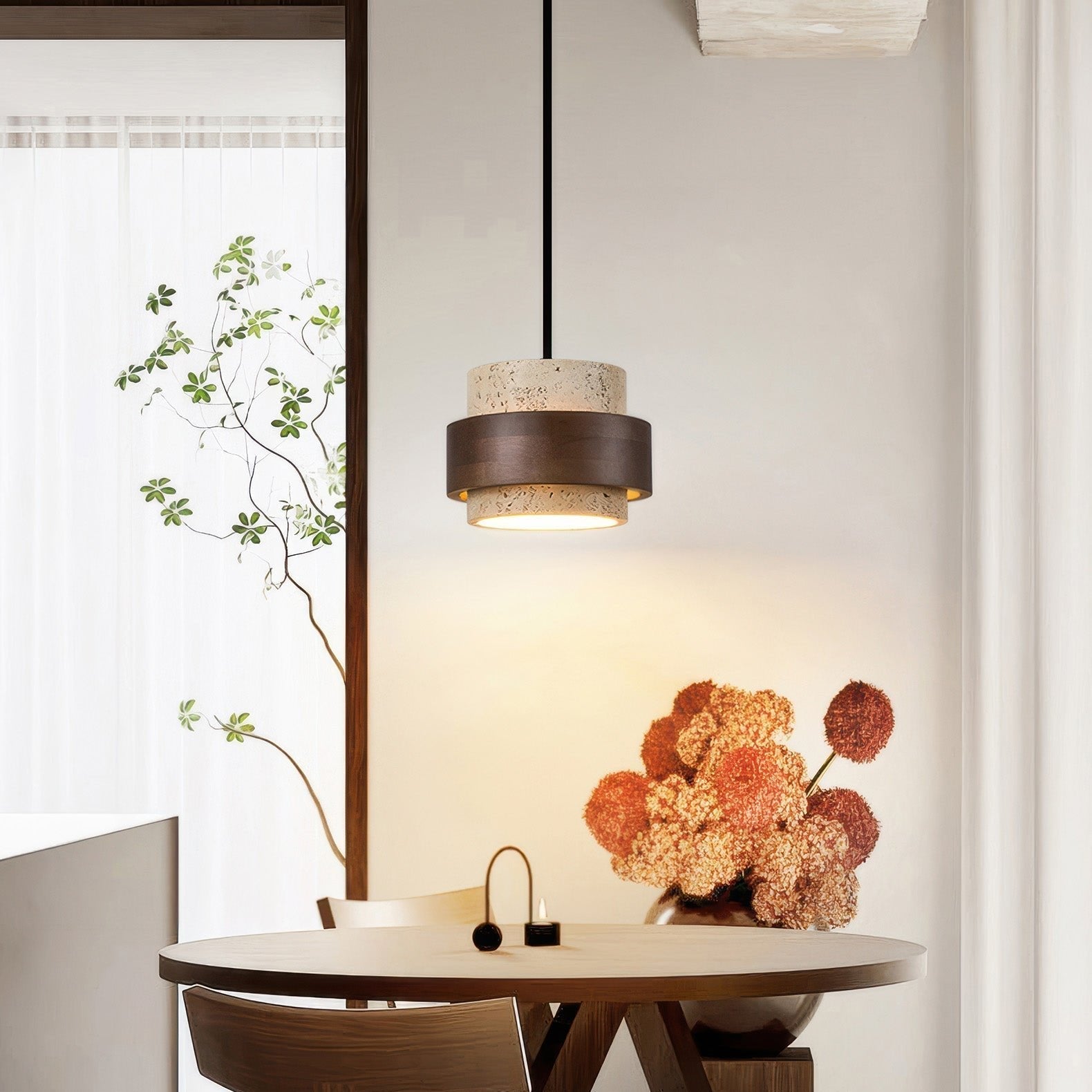 Pendant Light Travertine Wood - KRYNNX | Serene Ambiance