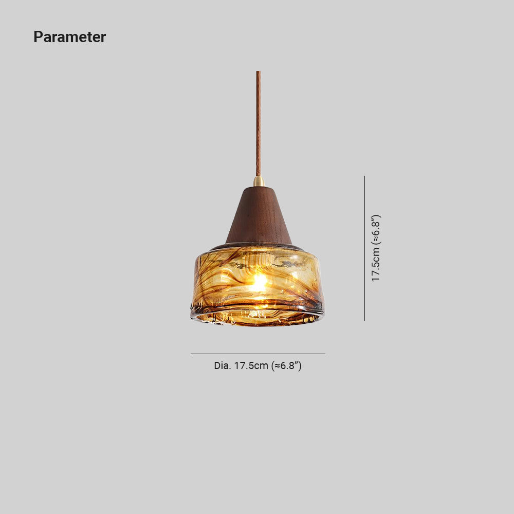 Hailie Vintage Round Wood Glass Pendant Light - Dimensions