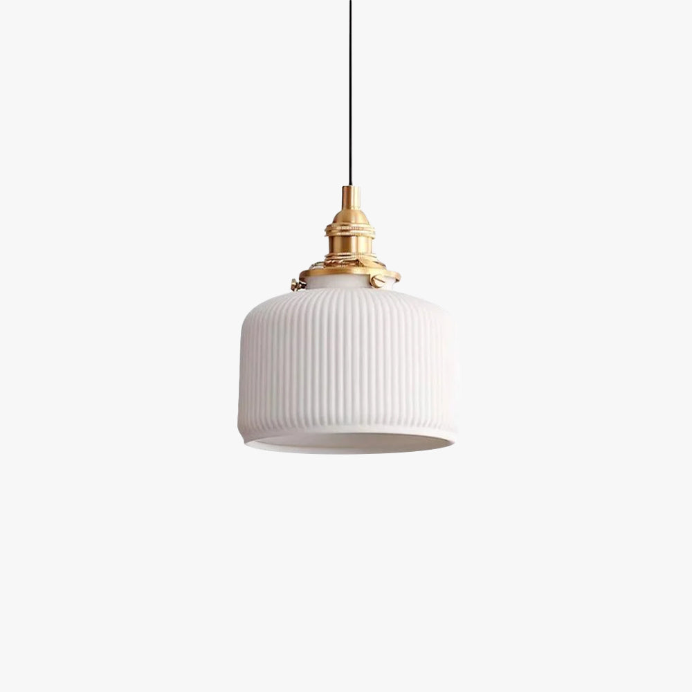 Hailie Modern Round Ceramic Pendant Light, White Ribbed Shade