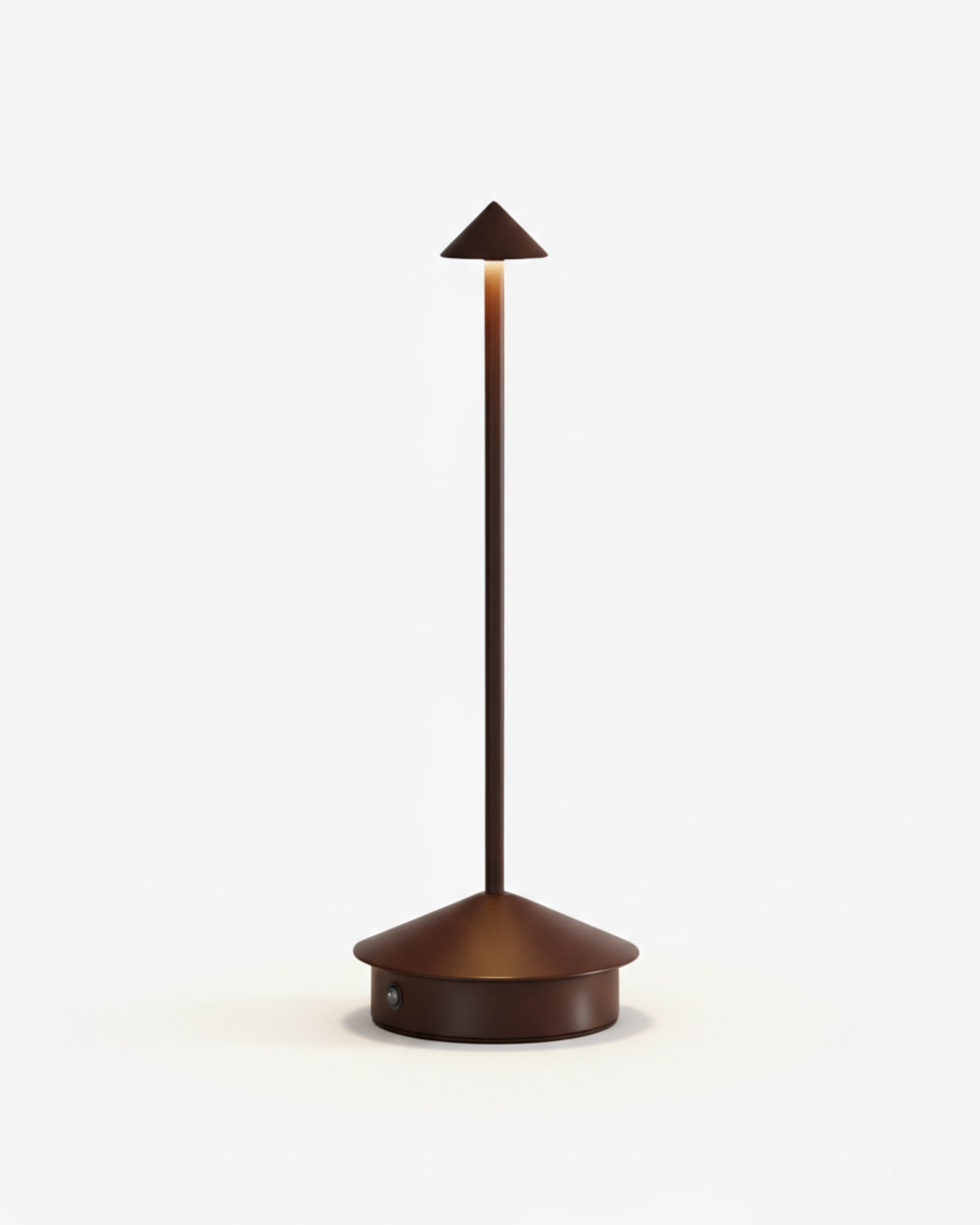 MIRO cordless table lamp with slim bronze stem, conical tip diffuser and rounded base, touch rechargeable designer | DecoHarmonie