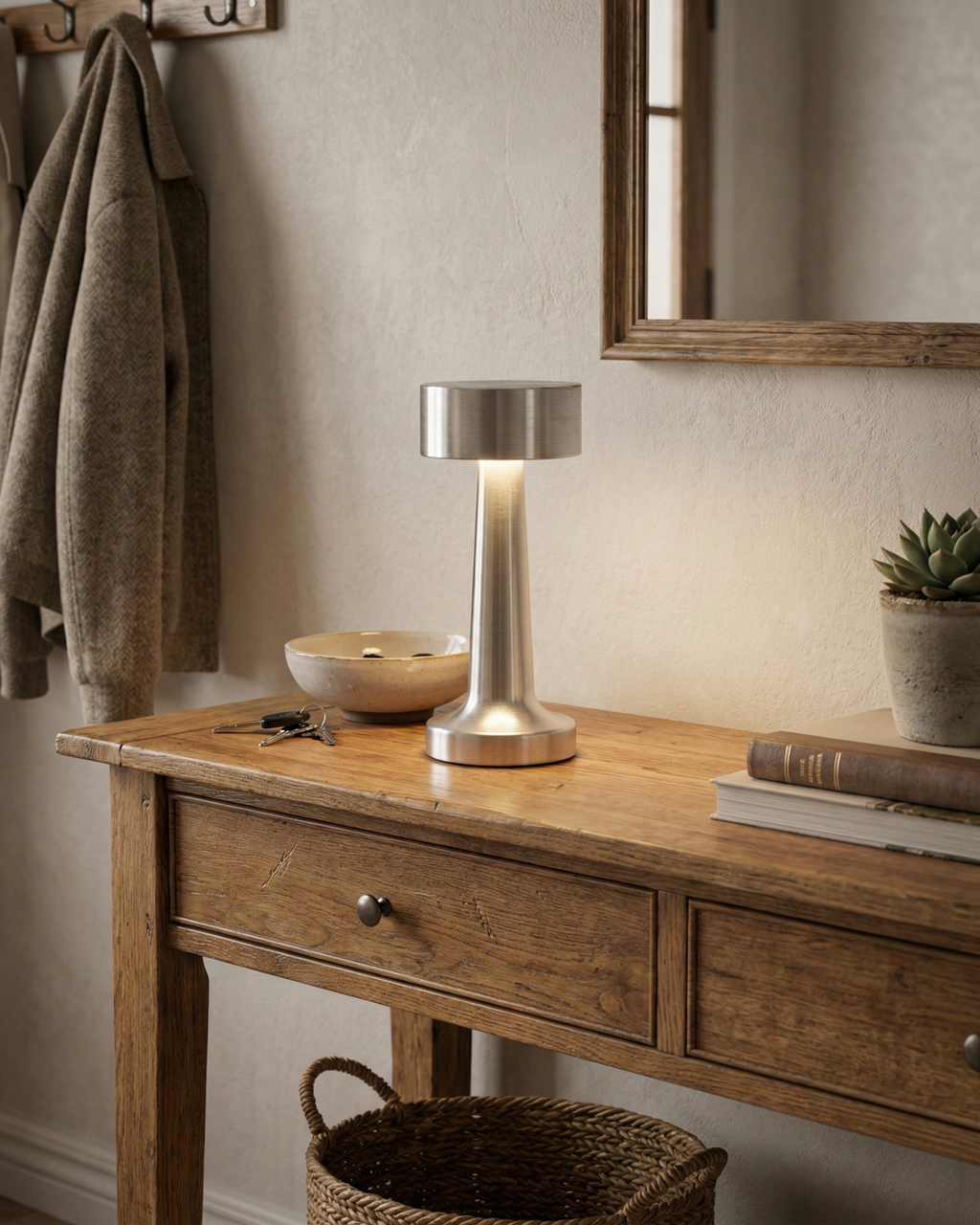 ELDA cordless designer table lamp in a warm, considered living room setting — DecoHarmonie