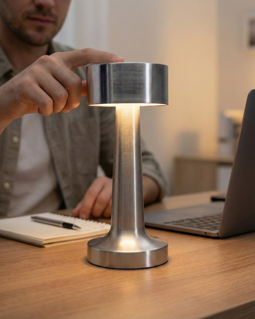 ELDA cordless designer table lamp shown on a bedside table in a modern bedroom — DecoHarmonie