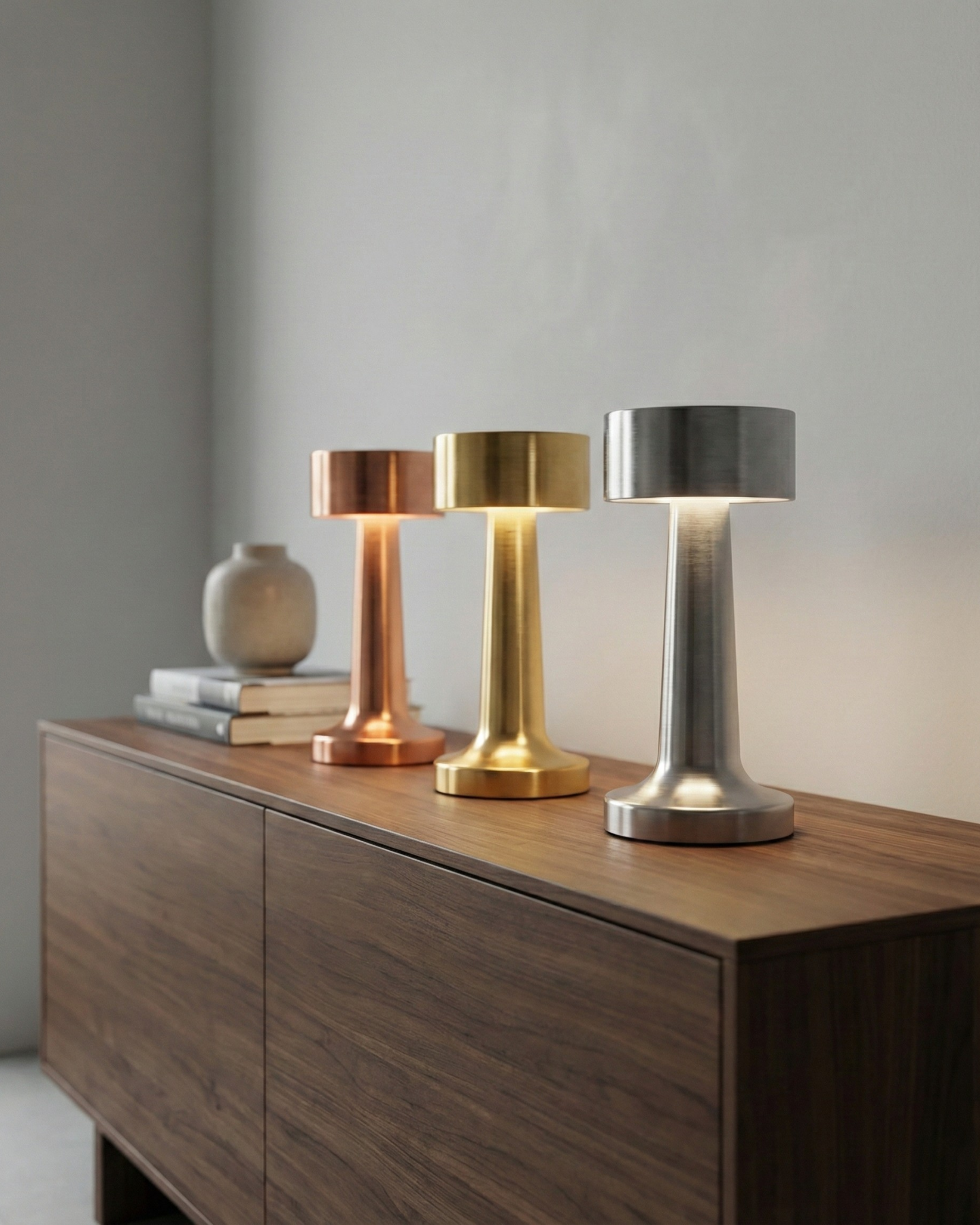ELDA cordless designer table lamp casting warm ambient light over a coffee table — DecoHarmonie