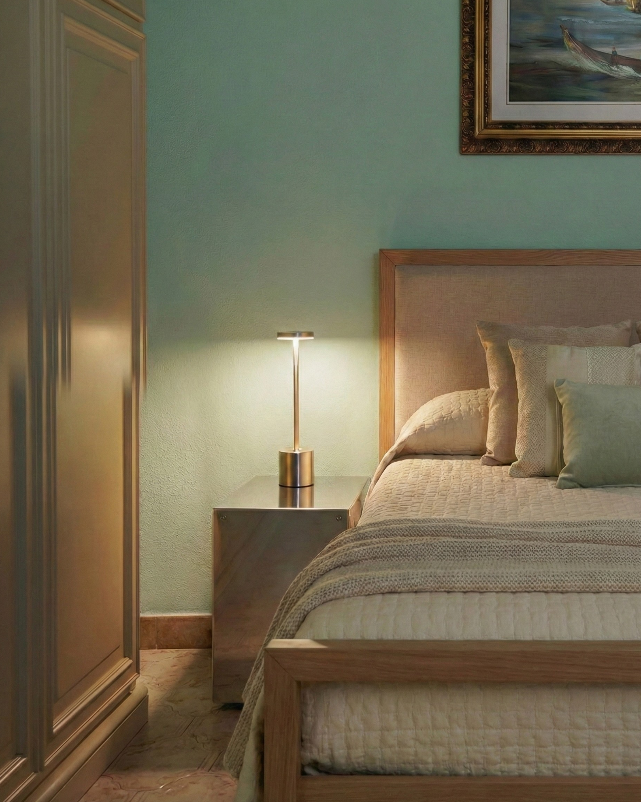 NOVA cordless designer table lamp softening the light in a contemporary lounge — DecoHarmonie