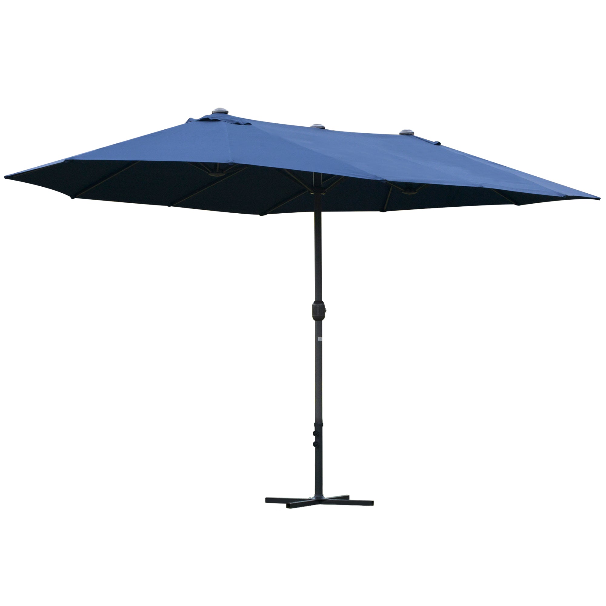 Double-Sided Sun Umbrella Canopy 4.6m Crank Shade with Cross Base, Dark Blue