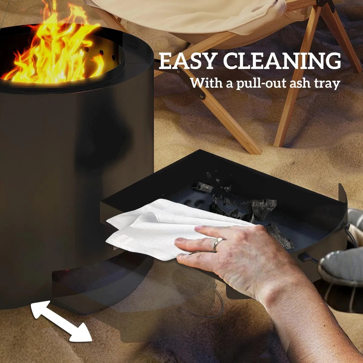 Fire Pit Wood-burning Metal with Fire Poker, Black