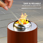 Fire Pit Portable Stainless Steel, 16×16cm, Red with Poker for Garden Camping Bonfire Party, Smokeless Wood- or Pellet-Fuelled Tabletop