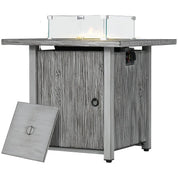 Gas Fire Pit Table, 50,000 TB, 71cm, Grey with Cover and Glass Screen
