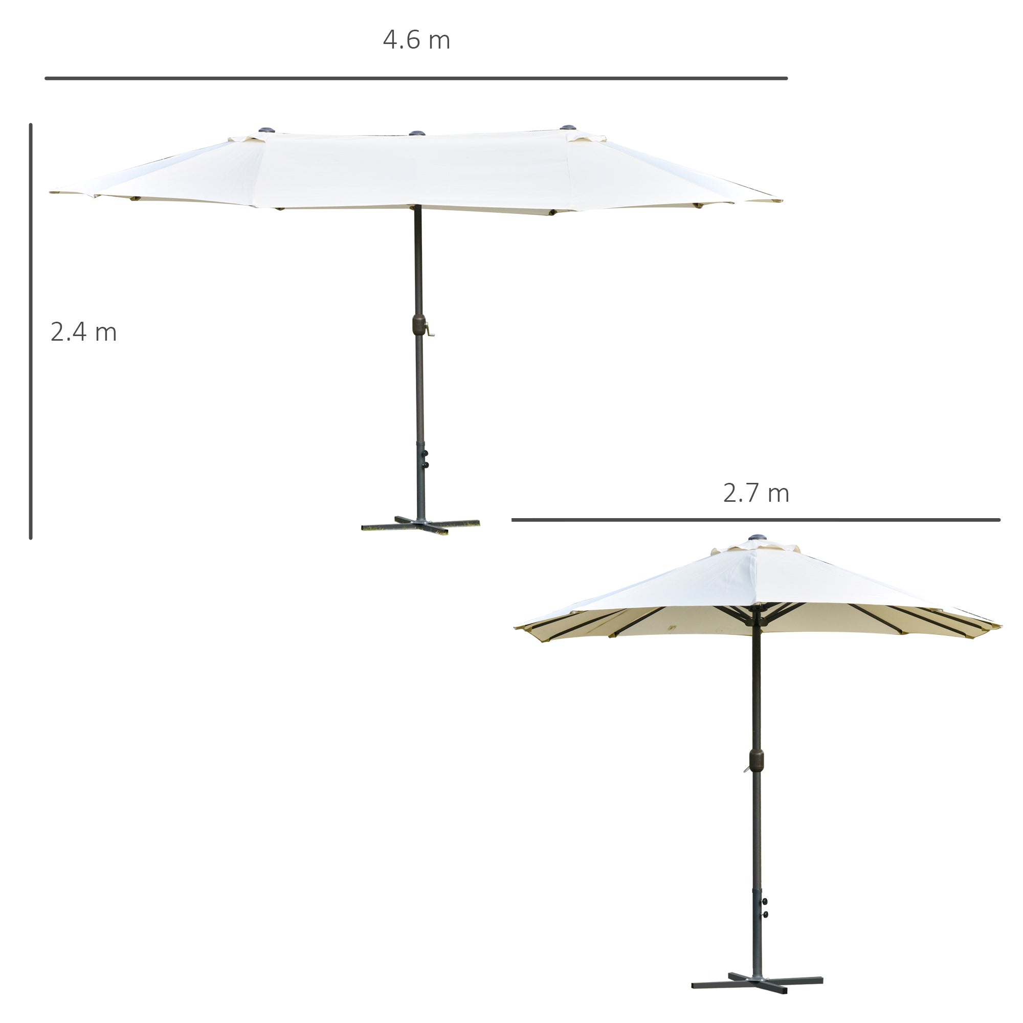 Double-Sided Sun Umbrella Canopy 4.6m Crank Shade with Cross Base, Off White