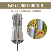 Double-Sided Sun Umbrella Canopy 4.6m Crank Shade with Cross Base, Khaki