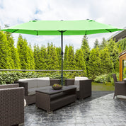Double-Sided Sun Umbrella Canopy 4.6m Crank Shade with Cross Base, Green