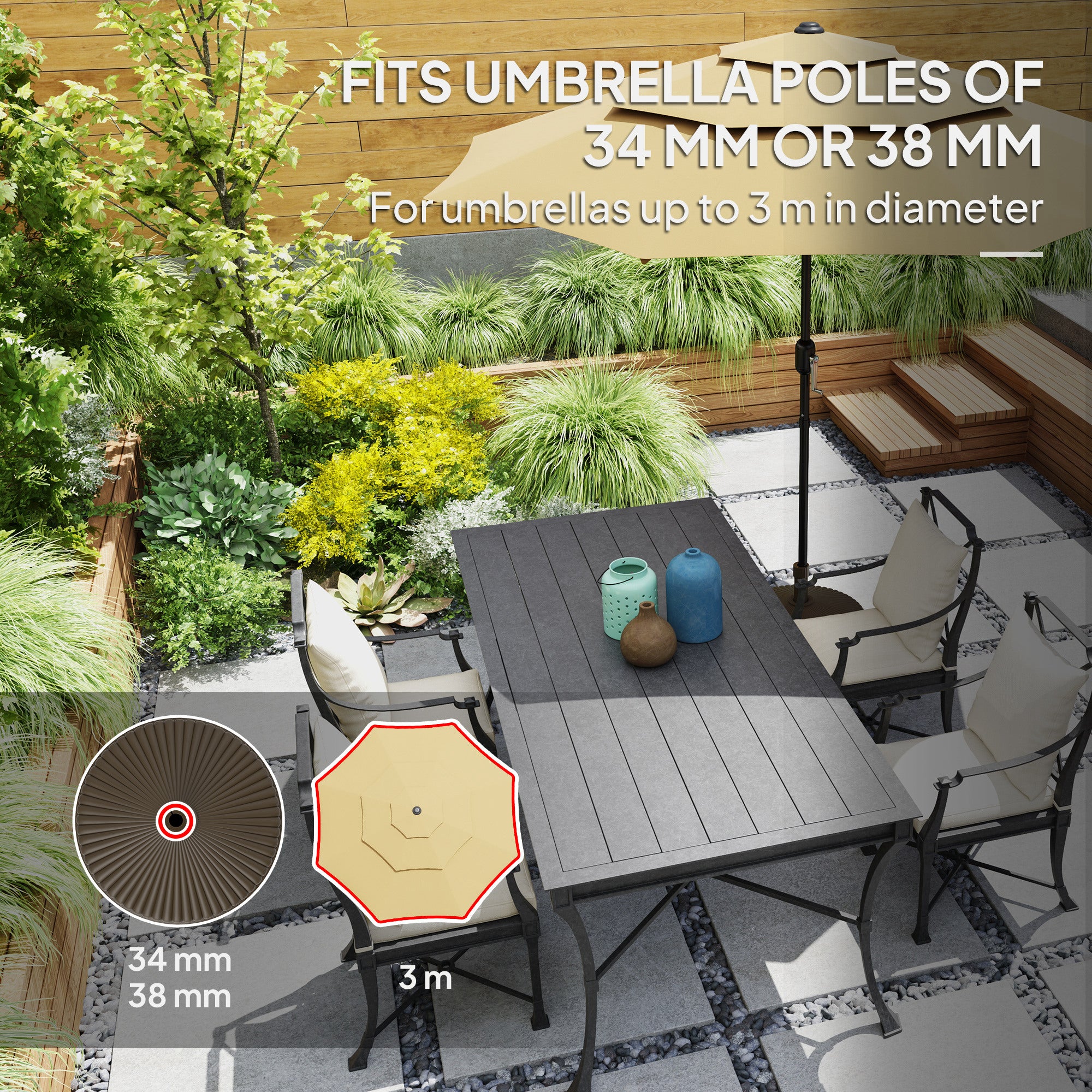 Garden Parasol Base Holder 28kg Sand Filled 23kg Water Filled Outdoor Umbrella Stand Weight, Brown