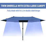 Double-Sided Sun Umbrella Canopy 4.6m Crank Shade with Cross Base, Dark Blue