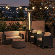 Outdoor Patio Gas Heater 11.2kW Freestanding Pyramid Propane Heater with Wheels Dust Cover Regulator Hose Black 50x50x225cm