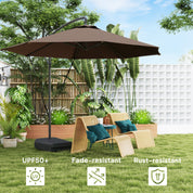 Garden Cantilever Parasol 3m with Fillable Base up to 90kg Wind Strap Cover Round Banana Hanging Umbrella Crank Tilt UPF50+, Brown