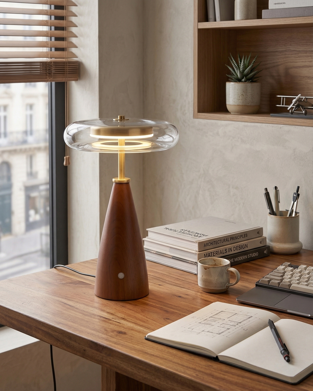 NALU designer table lamp in a warm, considered living room setting — DecoHarmonie