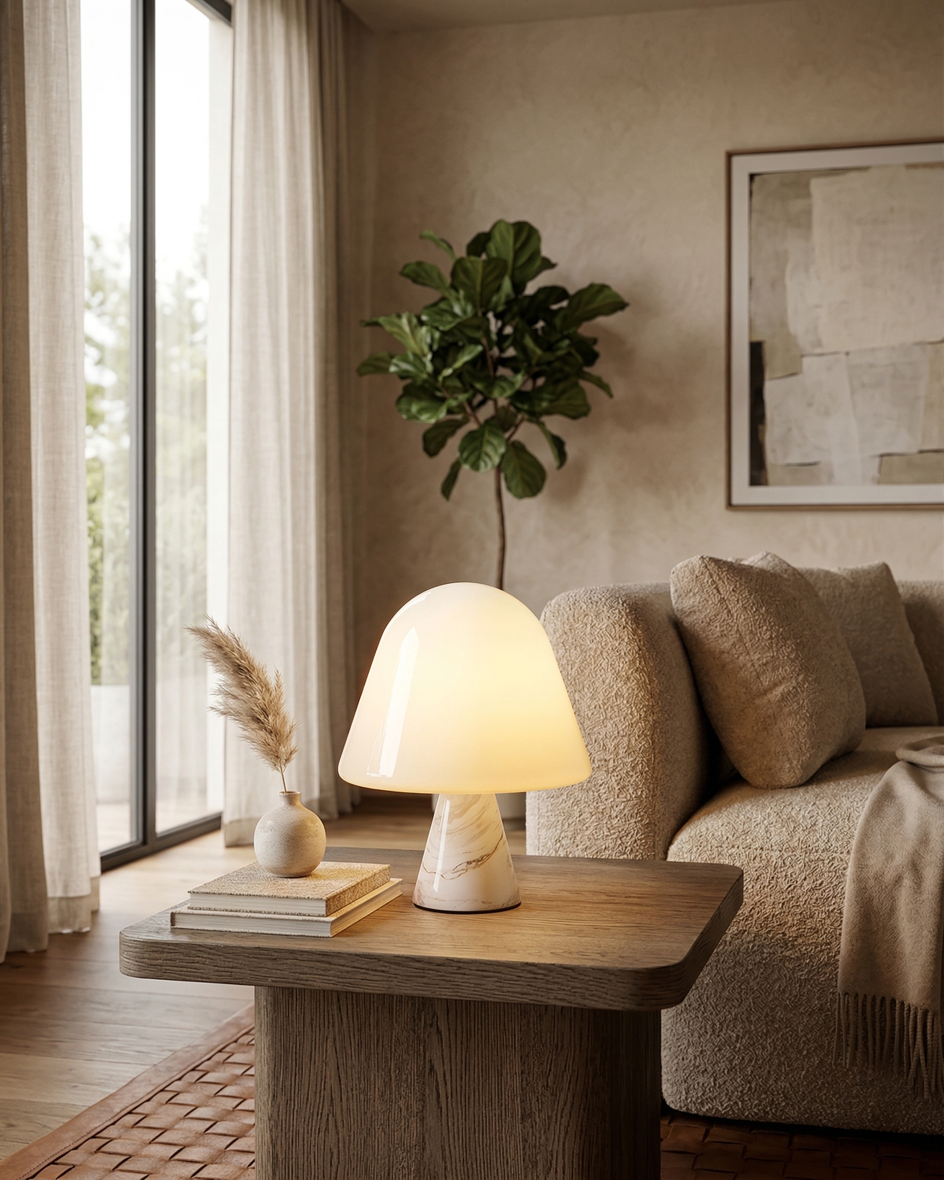 NOKA designer table lamp in a warm, considered living room setting — DecoHarmonie