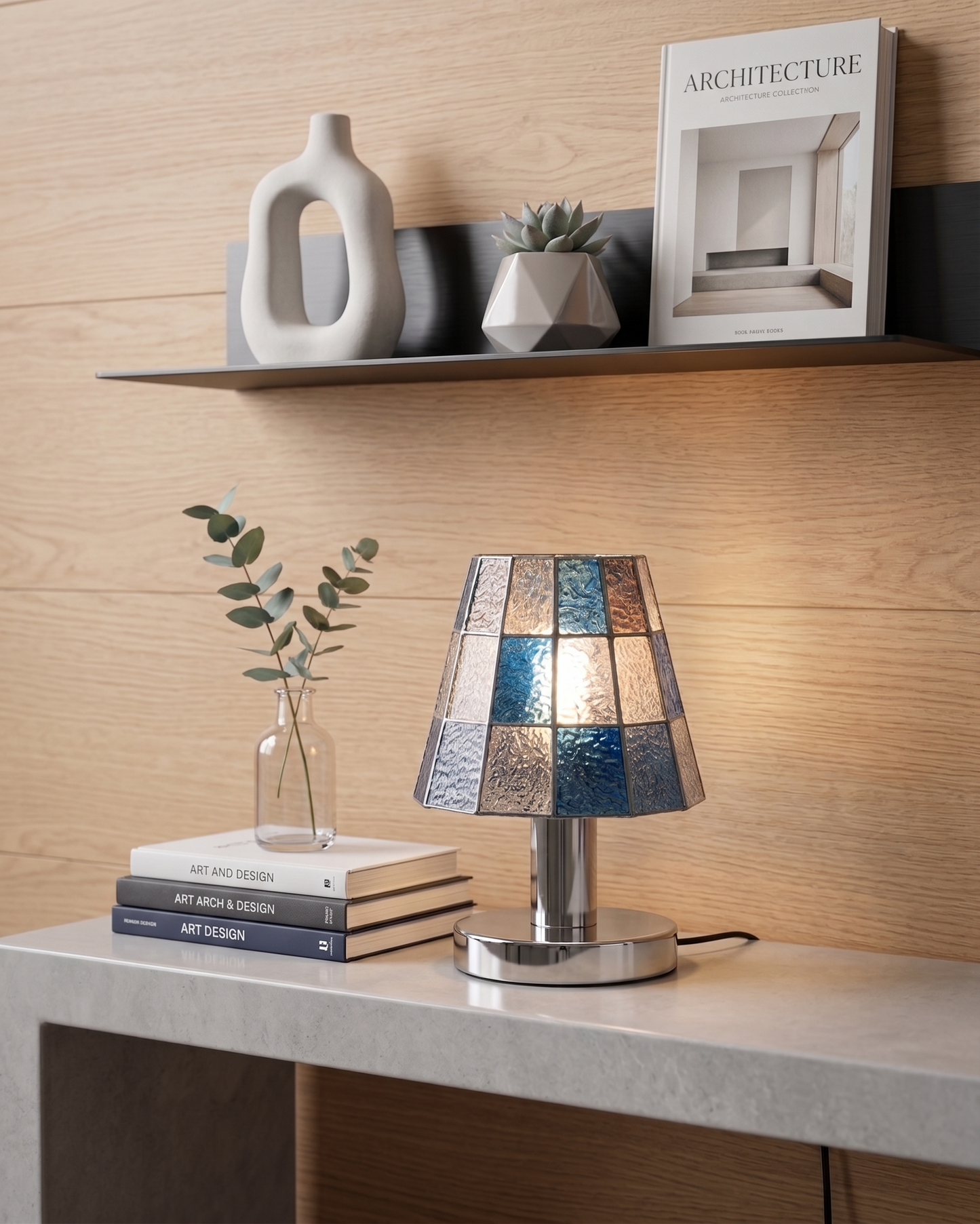 KALI designer table lamp softening the light in a contemporary lounge — DecoHarmonie