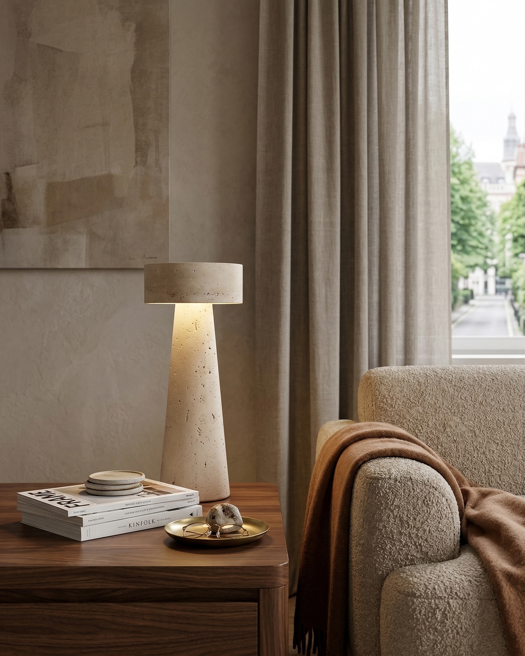 BELLO designer table lamp in a warm, considered living room setting — DecoHarmonie