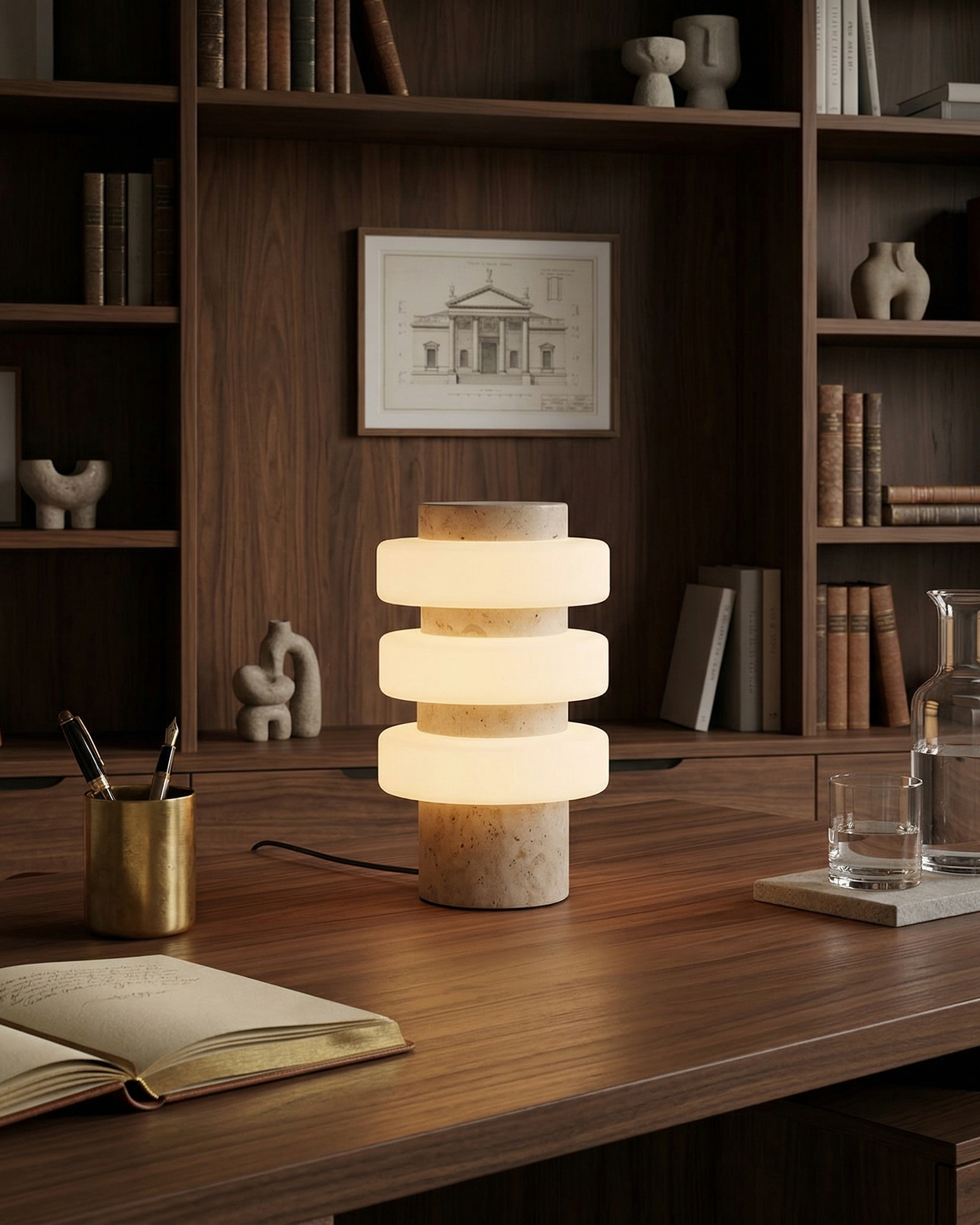 JALA designer table lamp softening the light in a contemporary lounge — DecoHarmonie