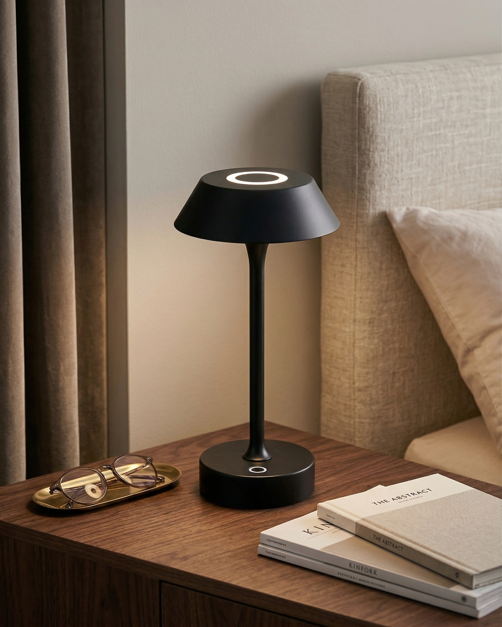RUVA designer table lamp softening the light in a contemporary lounge — DecoHarmonie