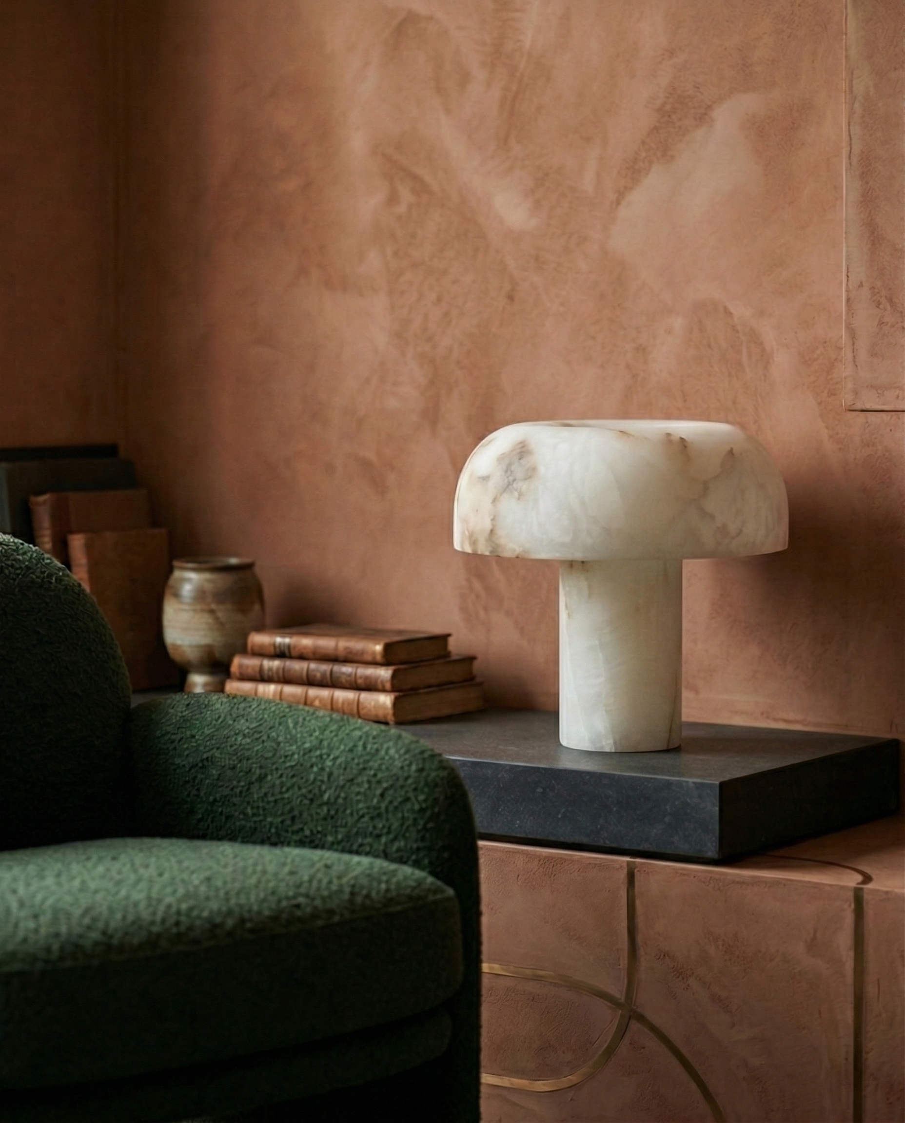 IZO designer table lamp shown on a bedside table in a modern bedroom — DecoHarmonie