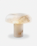 IZO table lamp with veined alabaster mushroom-dome shade on cylinder base, designer monolithic stone | DecoHarmonie