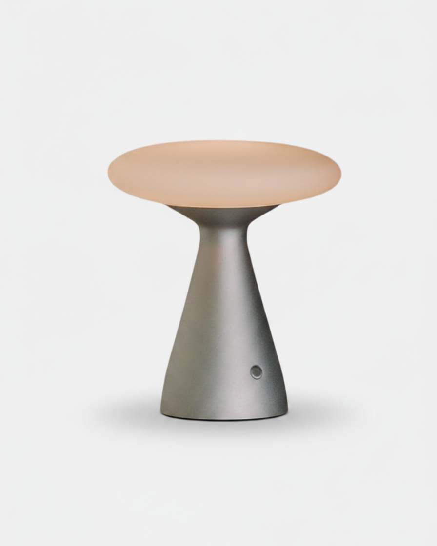 PRISM table lamp with brushed aluminium cone base and frosted glass disc diffuser, cordless touch designer | DecoHarmonie