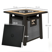 Gas Fire Pit Table, 50,000 BTU, 71×71cm, Grey with Cover