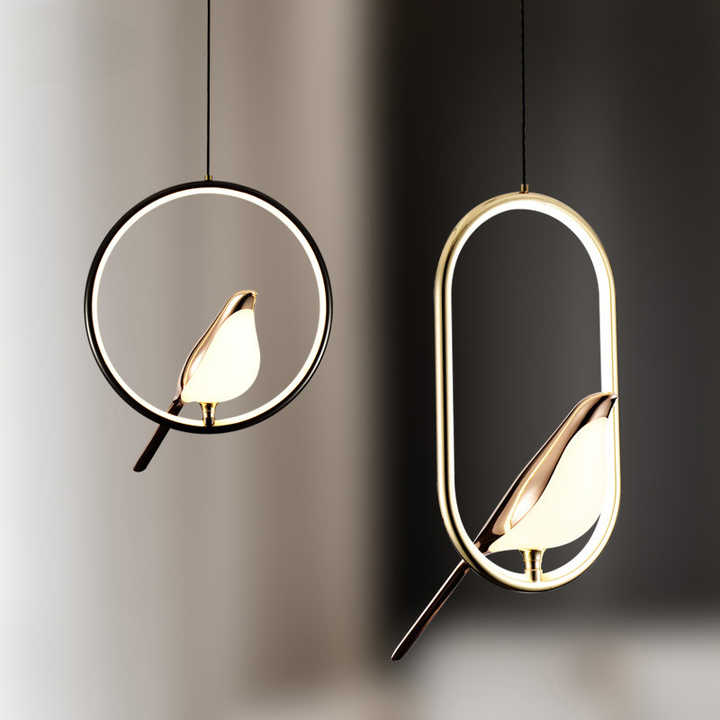 Pendant Light Golden Bird Black Oval - TEKRIX | Elegant