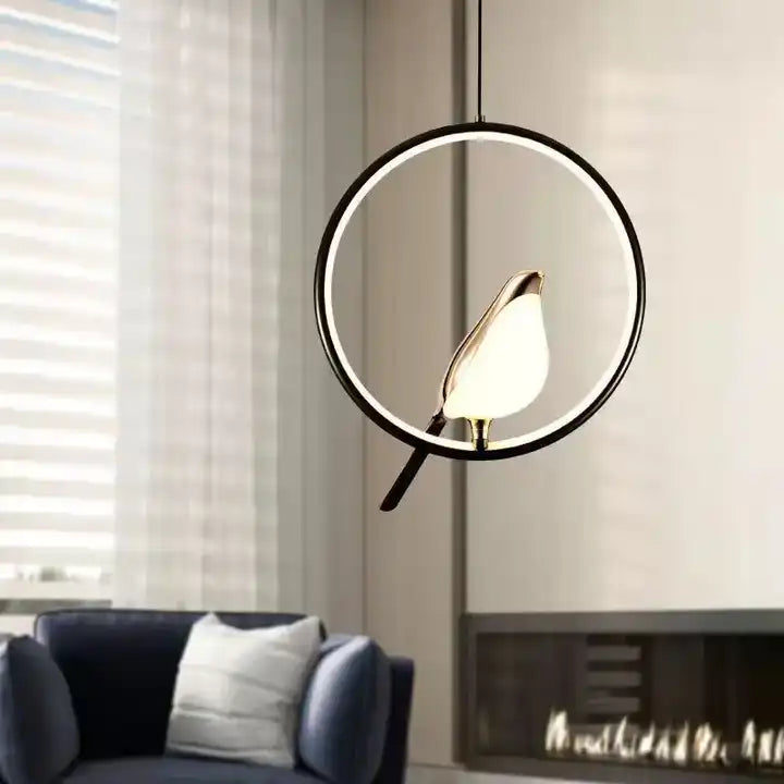 Pendant Light Golden Bird Black Oval - TEKRIX | Elegant