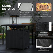 Fire Pit Table, 50,000 BTU, 72.5×72.5cm, Black with Cover