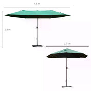 Double-Sided Sun Umbrella Canopy 4.6m Crank Shade with Cross Base, Dark Green
