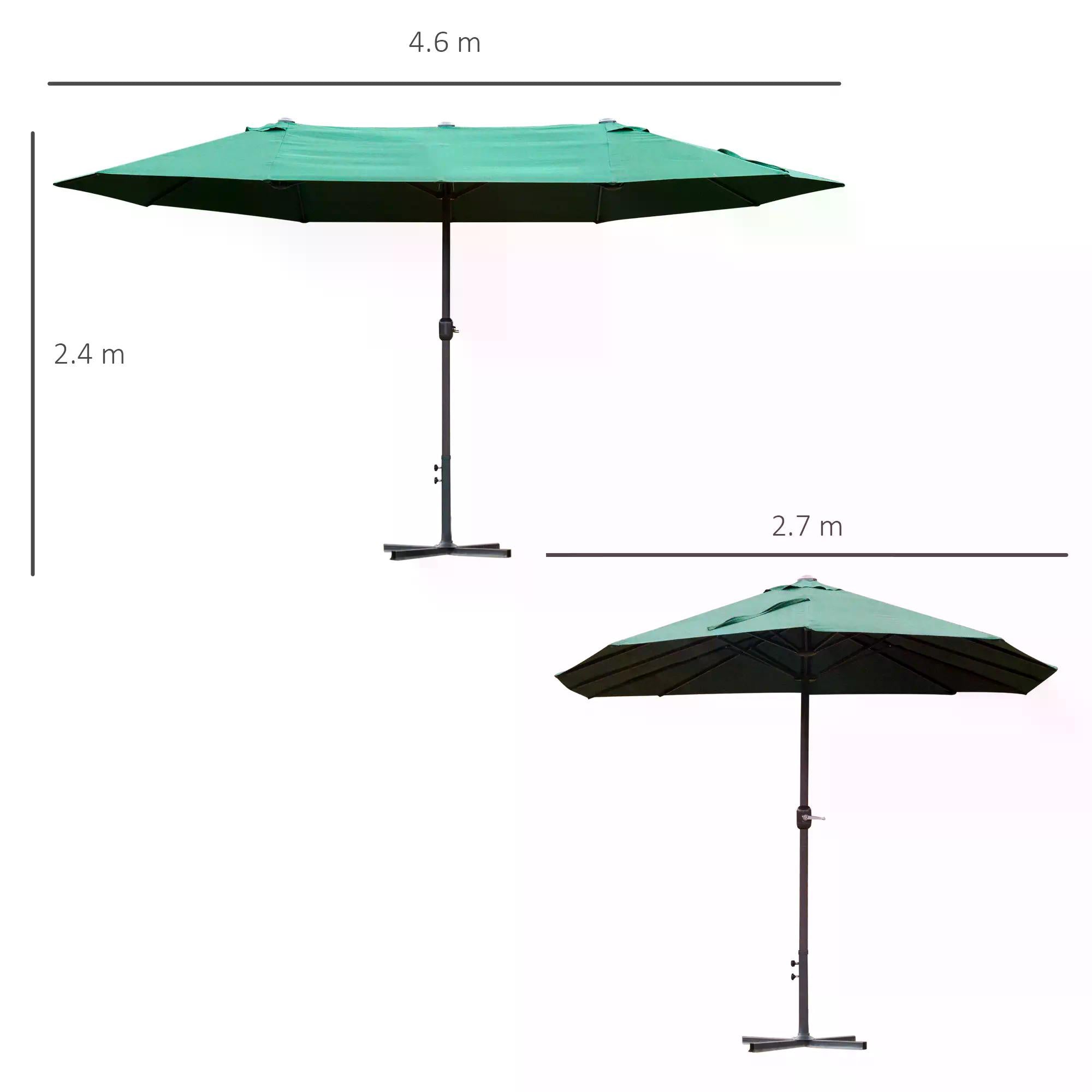 Double-Sided Sun Umbrella Canopy 4.6m Crank Shade with Cross Base, Dark Green