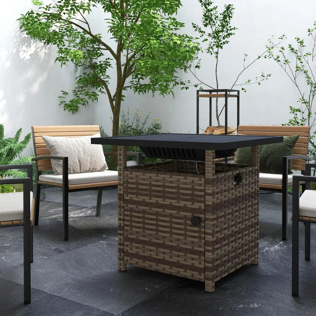 Fire Pit Table, 50,000 BTU, 72.5×72.5cm, Brown with Cover