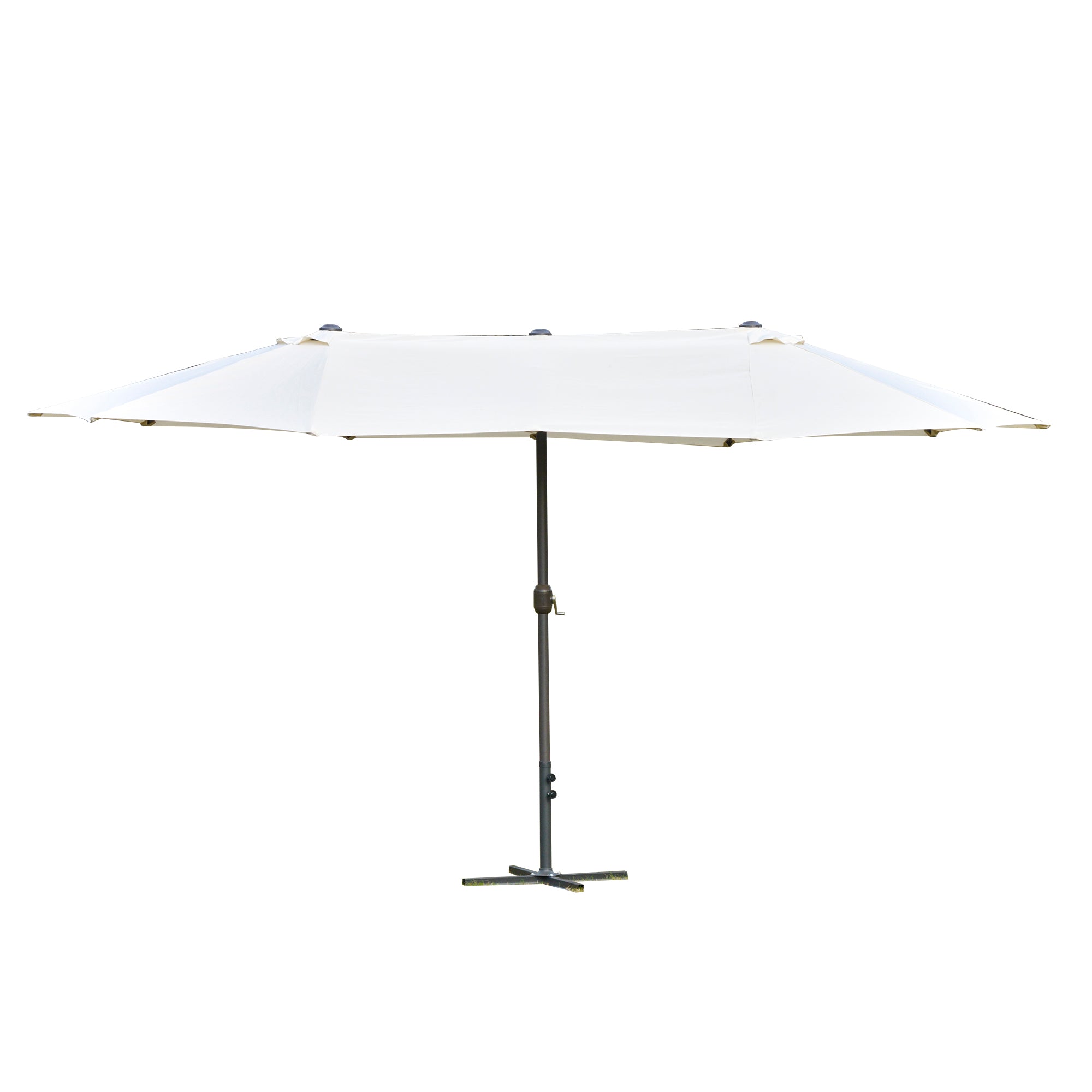 Double-Sided Sun Umbrella Canopy 4.6m Crank Shade with Cross Base, Off White