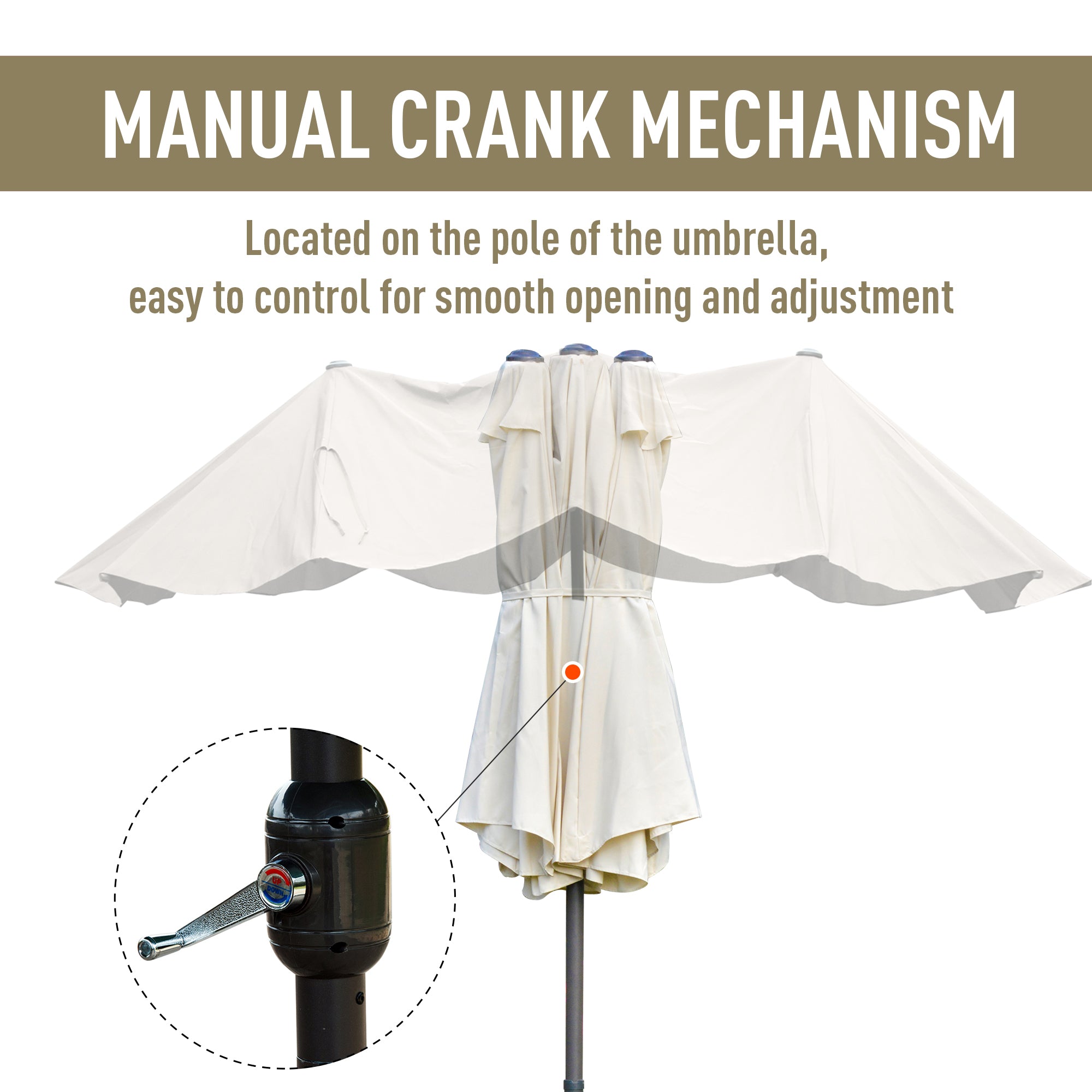 Double-Sided Sun Umbrella Canopy 4.6m Crank Shade with Cross Base, Off White