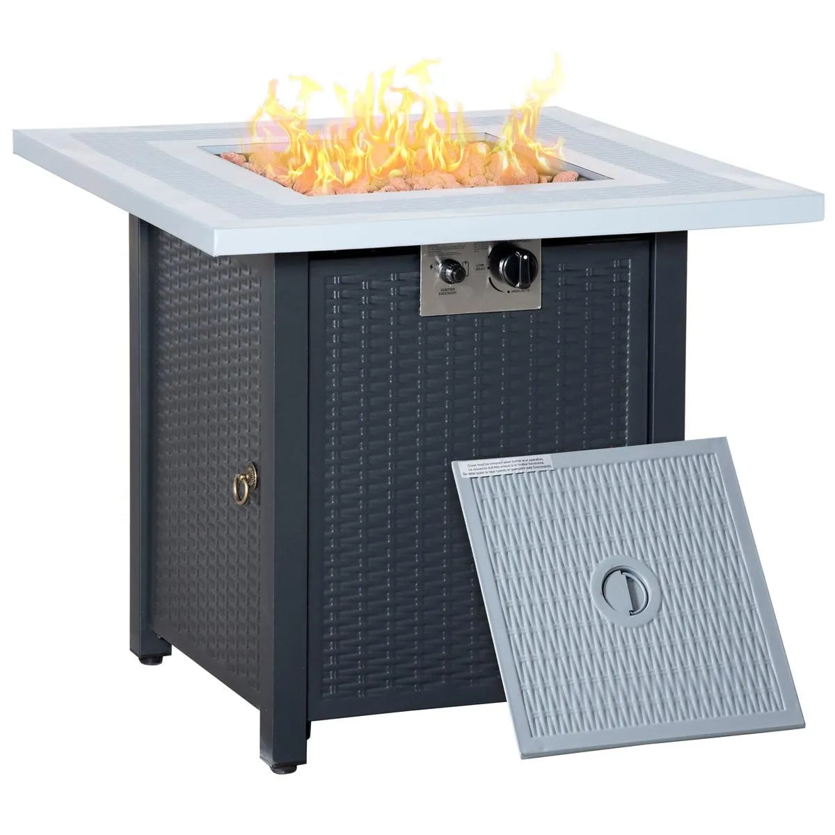Gas Fire Pit Table, 40,000 BTU, 71×71cm, Black / Grey