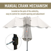 Double-Sided Sun Umbrella Canopy 4.6m Crank Shade with Cross Base, Khaki