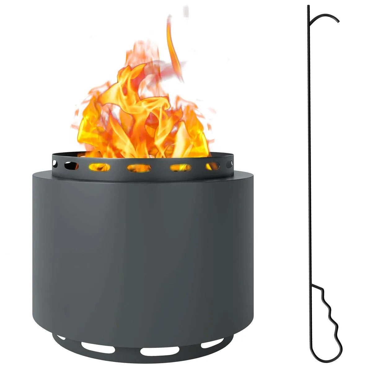 Smokeless Fire Pit Portable Wood Burning, 48.5cm, Dark Grey with Poker for Garden Camping Bonfire Party